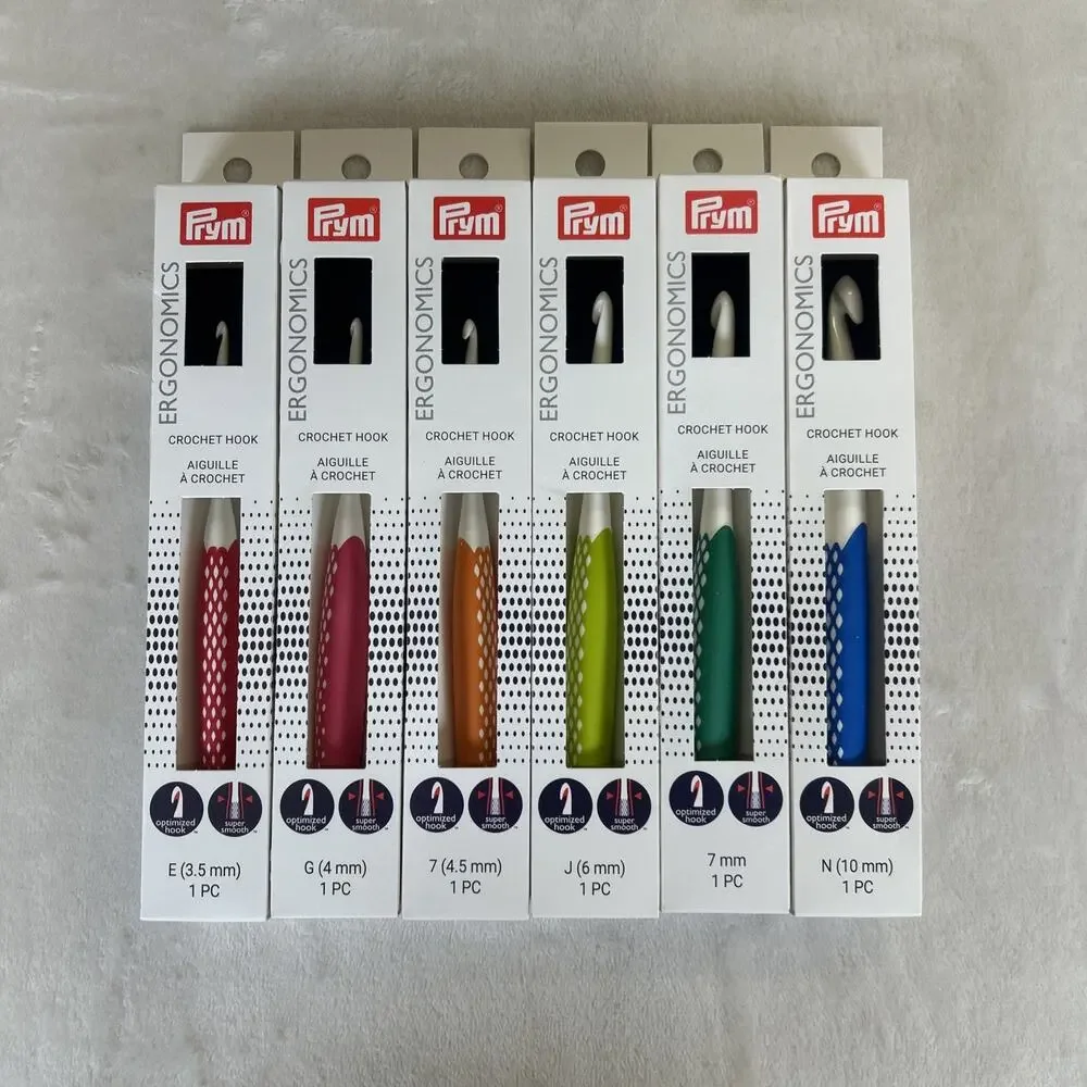 PRYM Ergonomics Crochet Hook Set of 6 Lot SEALED NEW E G 7 J 7mm N: Multicolor